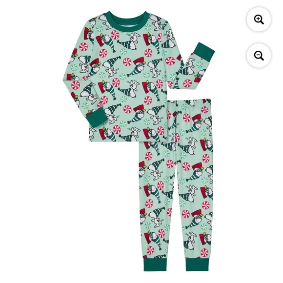 Peanuts Snoopy Unisex Childrens Green 2 PC Pajama Set Size 8 NWT - Picture 1 of 7